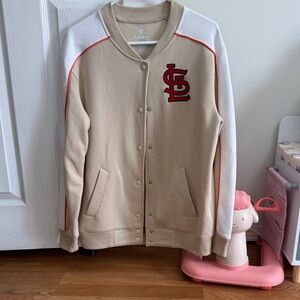 Women's Beige and White Varsity Jacket